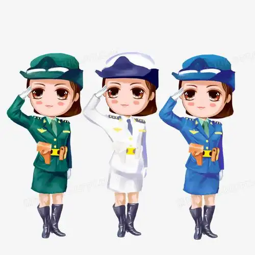 卡通海陆空女兵敬礼素材