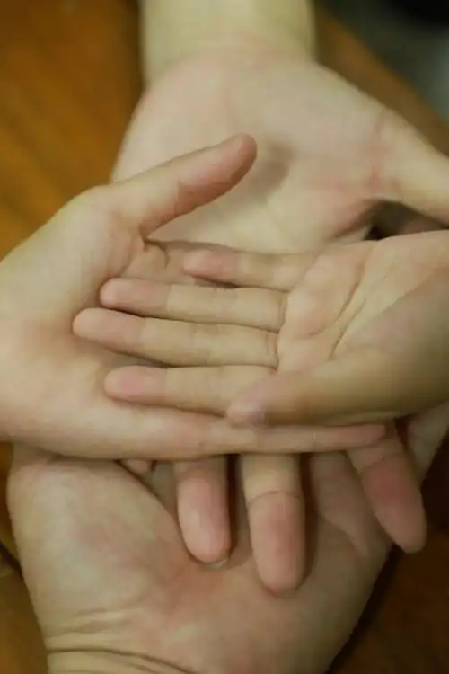 四口之家 手融和 手掌 双手 四只手 幸福手贴手