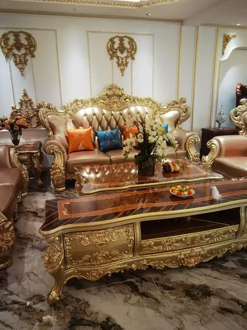 欧式真皮沙发123组合实木雕花客厅大户型欧美风高档别墅奢华沙发