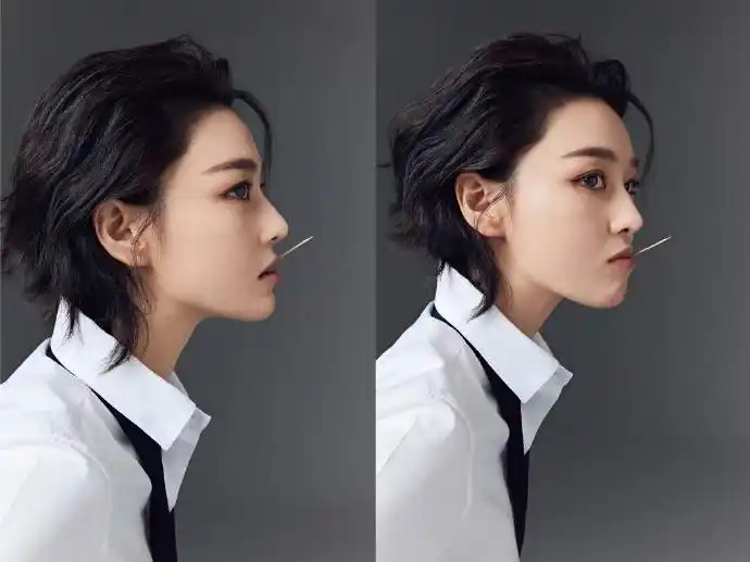 张馨予背头造型,可谓是霸气十足,侧脸轮廓非常完美.