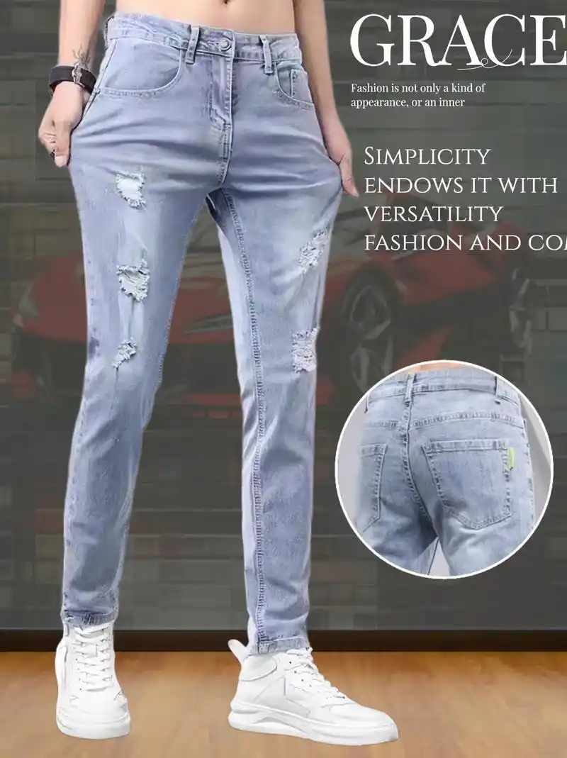 新款破洞啄木鸟时尚牛仔裤今年好流行 - 抖音