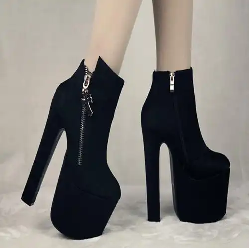 秋冬季厚底女靴韩版短靴超高跟鞋16cm高夜店厚底防水台粗跟裸靴