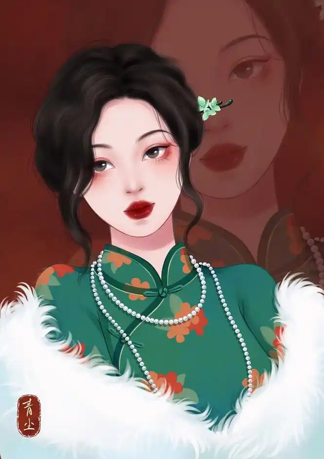 旗袍女子手绘插画by青尘