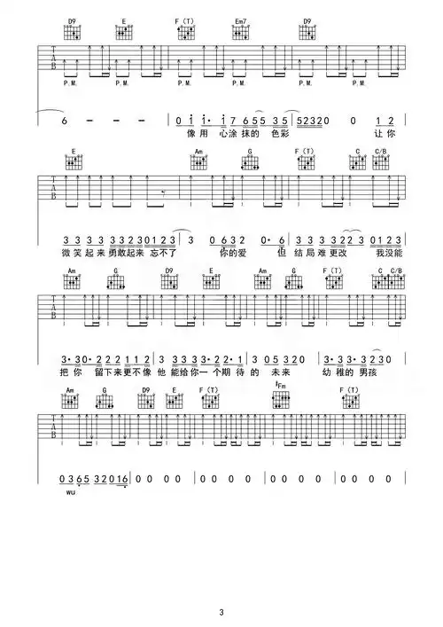 男孩吉他谱-梁博《男孩》c调高清原版六线谱