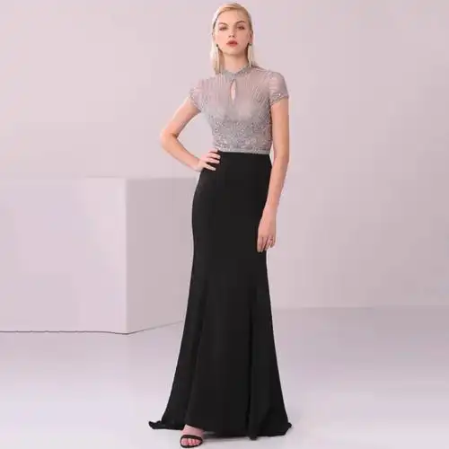 2023款黑色鱼尾高端晚宴礼服裙女气质优雅显瘦主持人礼服敬酒服