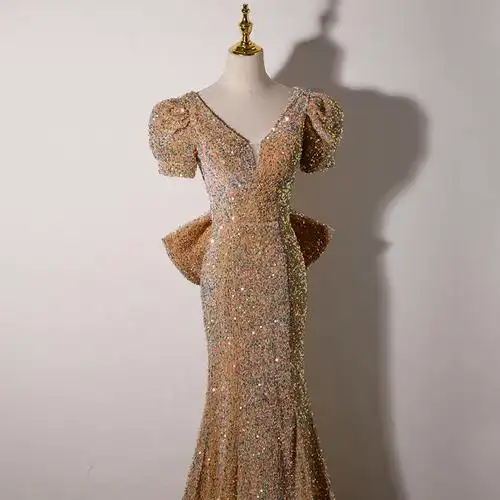 年会晚礼服裙女新款2021爆款主持人气质奢华重工鱼尾长款高端大气