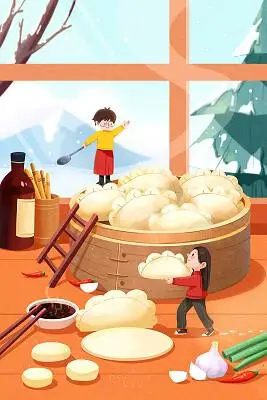 冬至做饺子卡通人物jpg素材冬至插画