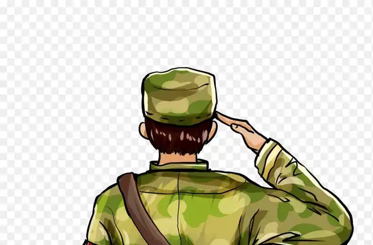 手绘插画士兵军人敬礼上半身背影党政免抠元素素材