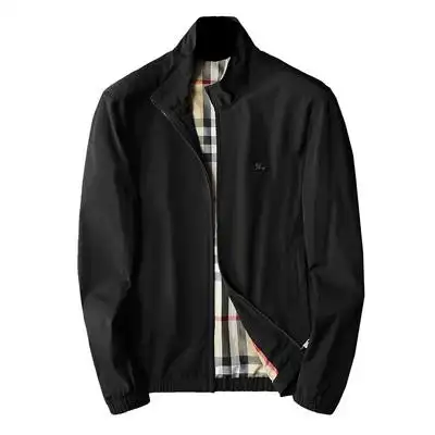 秋冬加厚外套巴宝莉时尚商务休闲涤纶防水立领男士青年格子夹克衫