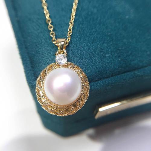 王妃款精工淡水珍珠吊坠项链18k包金镂空首饰礼物直播基地货源ins