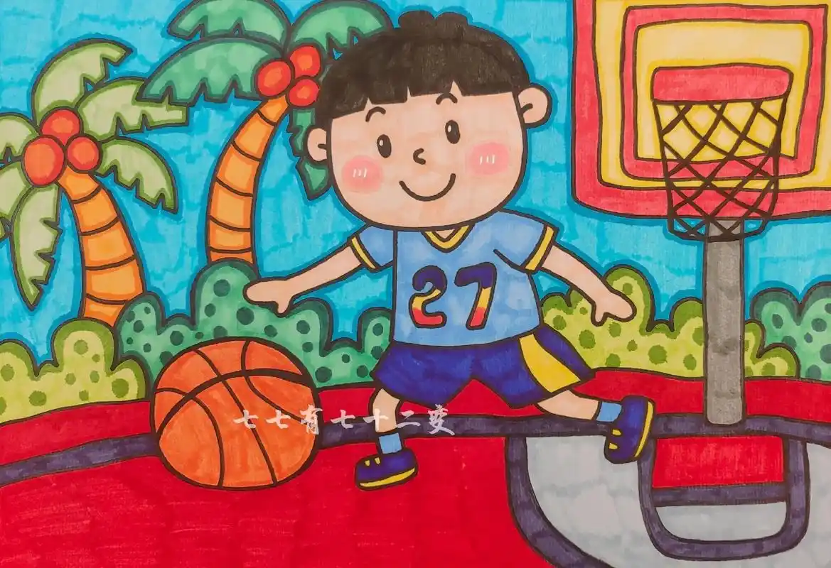 小男孩简笔画,我们一起打篮球吧.快来画吧