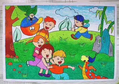 橘子树下的游戏/少儿绘画作品/儿童画/网络美术馆_中国少儿美术教育网