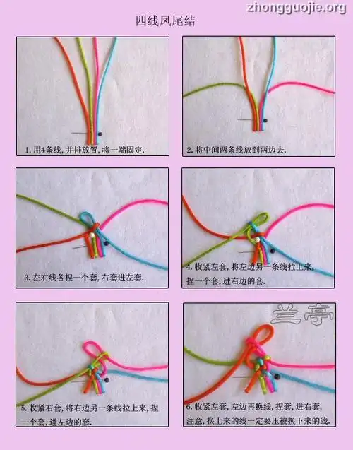 四线凤尾结编法图解,凤尾结手链教程