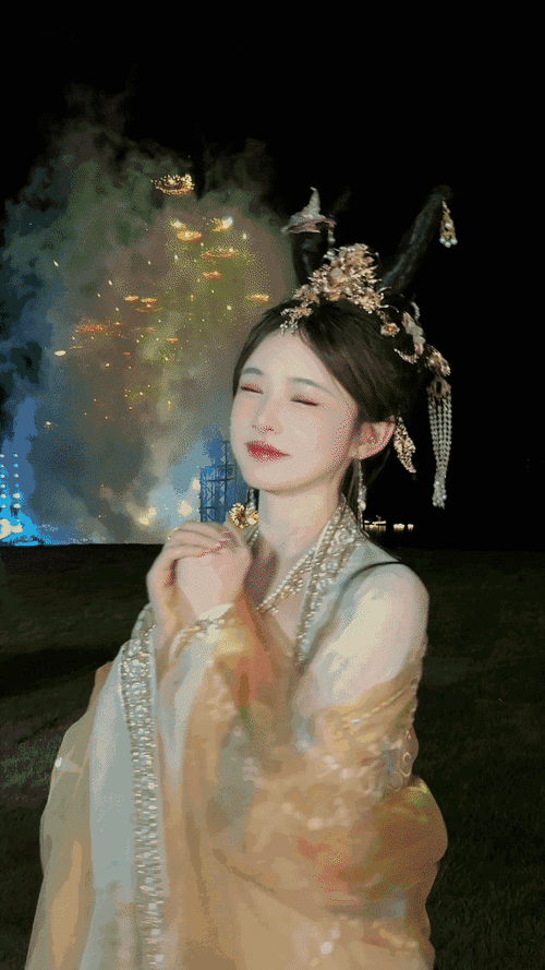 汉服 烟花 美少女,满满的国风氛围满足了我对古代大家闺秀的一切舷篌