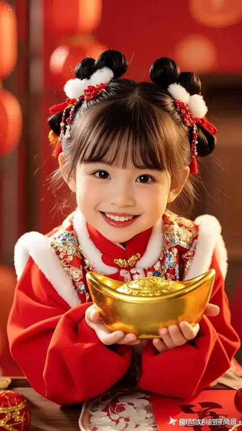 她面带微笑中国小女孩中国漂亮的小女孩漂亮可爱的小女孩红衣,红色