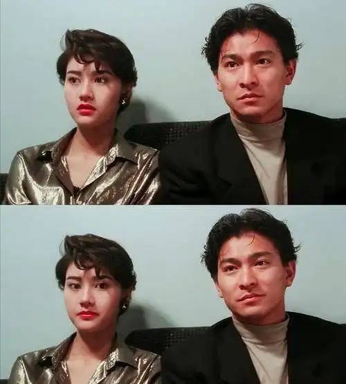李嘉欣刘德华早期剧照金色衬衫复古盘发别样的美艳霸气