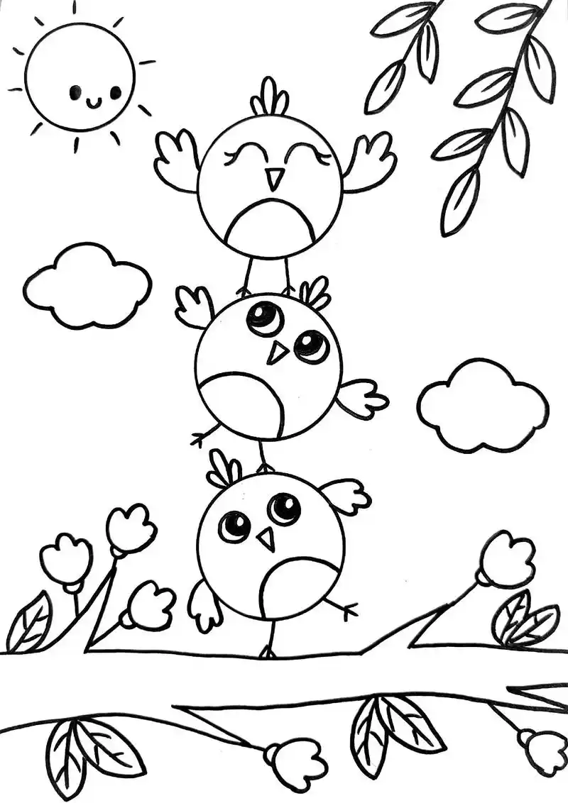 教你用圆形画树枝上的小鸟,简单又可爱,快来试试吧 - 抖音