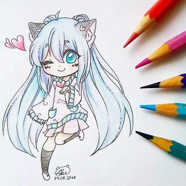 彩铅画动漫人物q版萌图超可爱的彩铅人物画18张