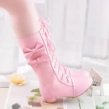 高跟靴子长筒皮靴儿童高筒靴2019新款韩版公主靴女孩保暖长靴 粉色 27
