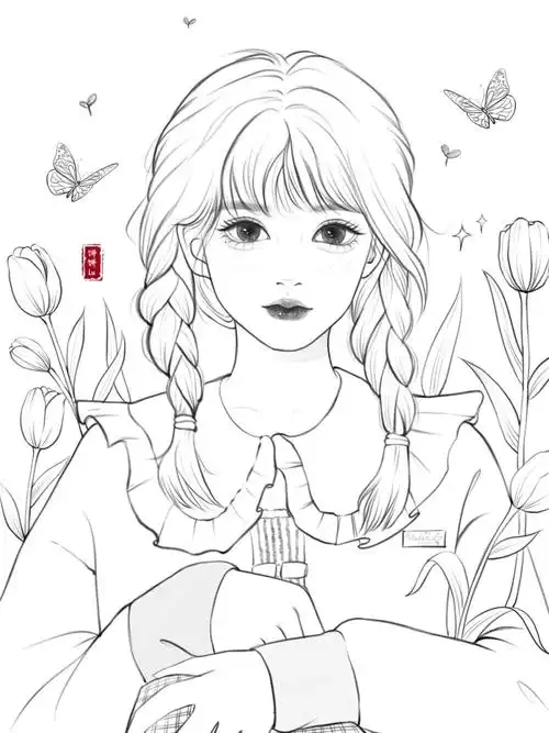 少女线稿练习11春日郁金香少女