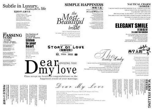 婚纱模版类艺术英文字体排版设计psd素材