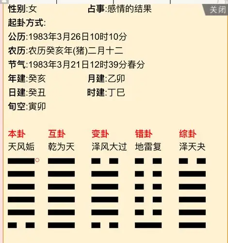 易经44卦,我是选择3个数字起卦的.望得知和心上人的结果.