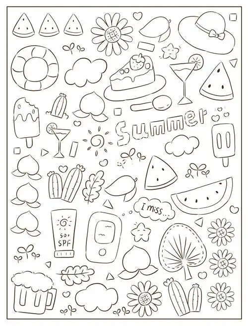 夏日小物件涂涂画画零基础手帐素材