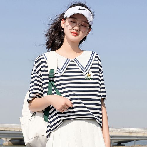 初中生海军领t恤百褶裙2023新品运动套装少女jk裙学院风两件套裙