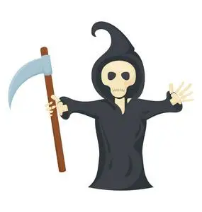 鬼头像一个幽灵面对头像在黑色服装有弓在手杀死描绘成人尖叫服装照片