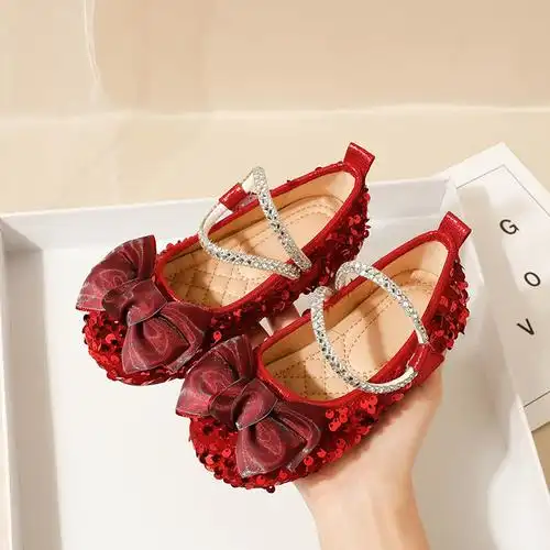 女童皮鞋2024春秋新款小女孩时尚舒适公主鞋红色洋气儿童四季单鞋