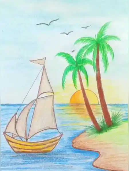 简单绘画:夕阳下的海边,教你画风景-度小视