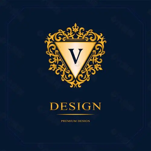 金色花纹字母v标志图片