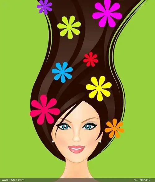 美女秀发 花朵图片