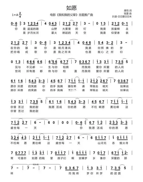 简谱分享如愿王菲
