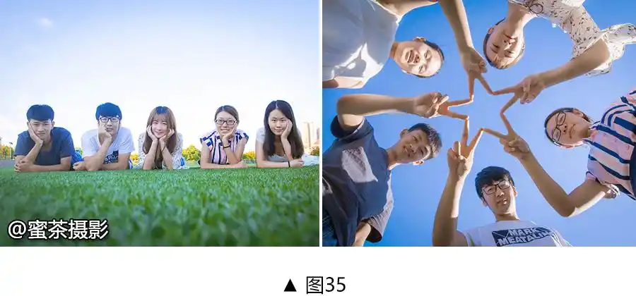 六个人的拍照姿势用手臂摆成六角星的形状