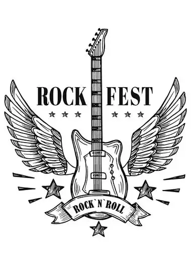 428带翅膀的吉他音乐节老式的海报摇滚纹身矢量艺术摇滚吉他,节日音乐