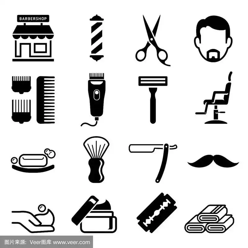 一套理发店图标.矢量插图.