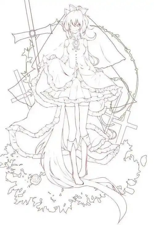 黑白线稿人物线稿素材少女人物临摹素材