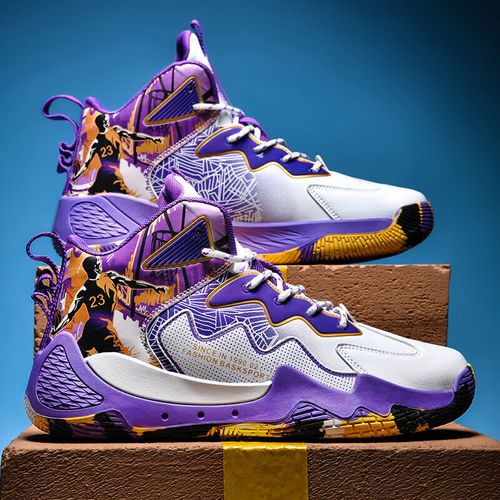 科比实战男孩篮球鞋男儿童运动鞋高帮球鞋中大童透气耐磨摩擦会响 白