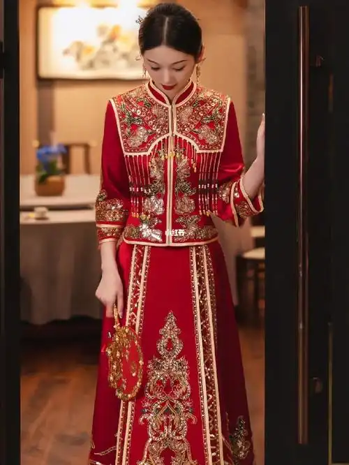 重工缎面秀禾服2022新款中式奢华新娘嫁衣