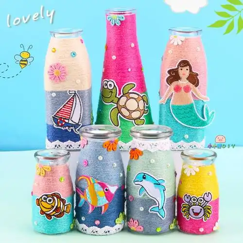 儿童diy环保手工制作瓶子幼儿园废物利用海洋动物花瓶装饰材料包