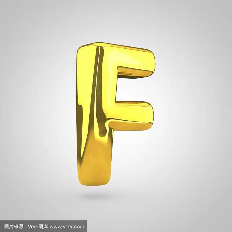 金色的大写字母f孤立在白色背景上