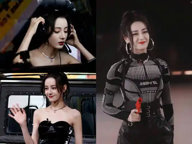 热巴和平精英造型,夸张的大耳环和皮裤太酷飒啦!