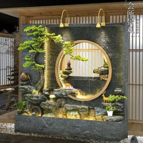 定制入户水幕墙流水屏风摆件新中式风水轮流水生财景墙办公室水系