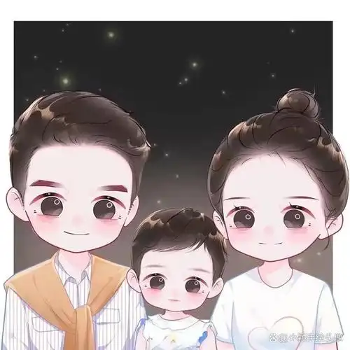 一家三口漫画头像,温馨美好全家福头像,用手绘定格幸福瞬间