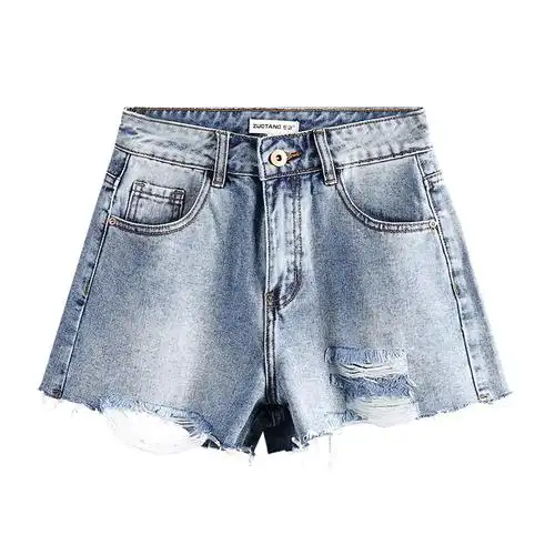 左唐断码清仓特价高腰宽松牛仔短裤字阔腿热牛仔裤