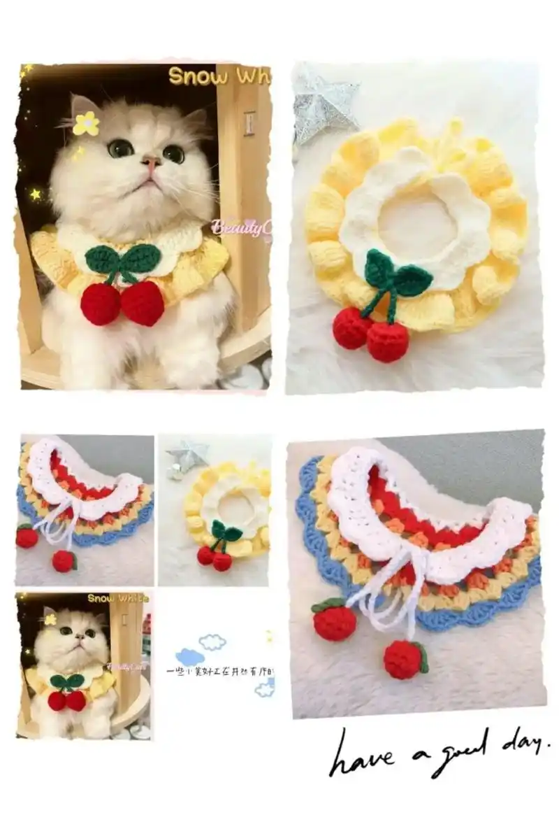 宠物项圈 可爱的98猫咪樱桃项圈#钩针图解 #教程 #我的手 - 抖音