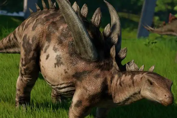 巨棘龙属于剑龙科恐龙的一种,所以它的背部沿着脊椎骨长有两排15对