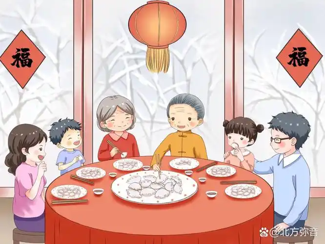 冬至插画|冬至一家人包饺子