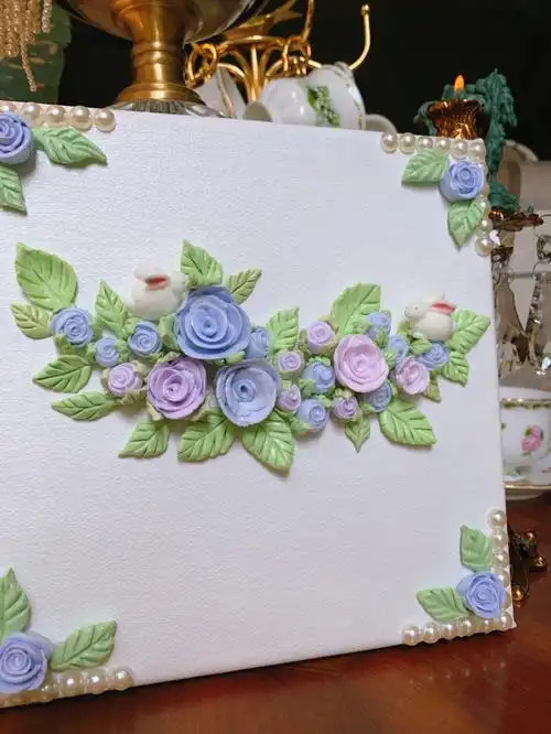 超轻粘土玫瑰花  #超轻粘土画  #立体画  #粘土立体画  #装饰画